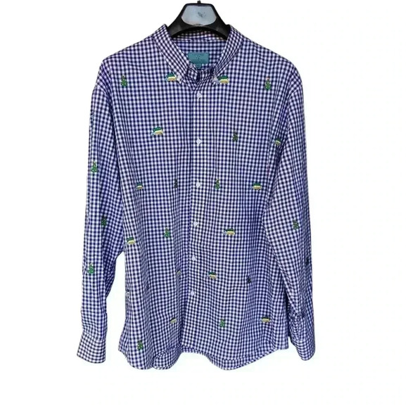 Castaway Nantucket Island Wharf Blue and White Gingham Embroidered Button-Down - Picture 2 of 8